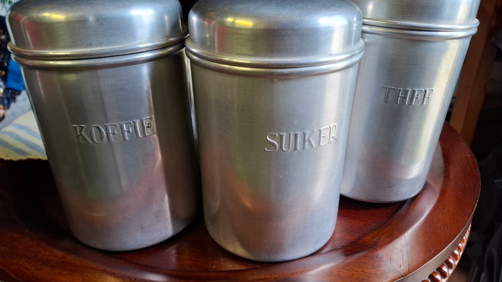 Aluminium blikken koffie suiker thee vintage retro, Ophalen of Verzenden, Gebruikt, Koffie