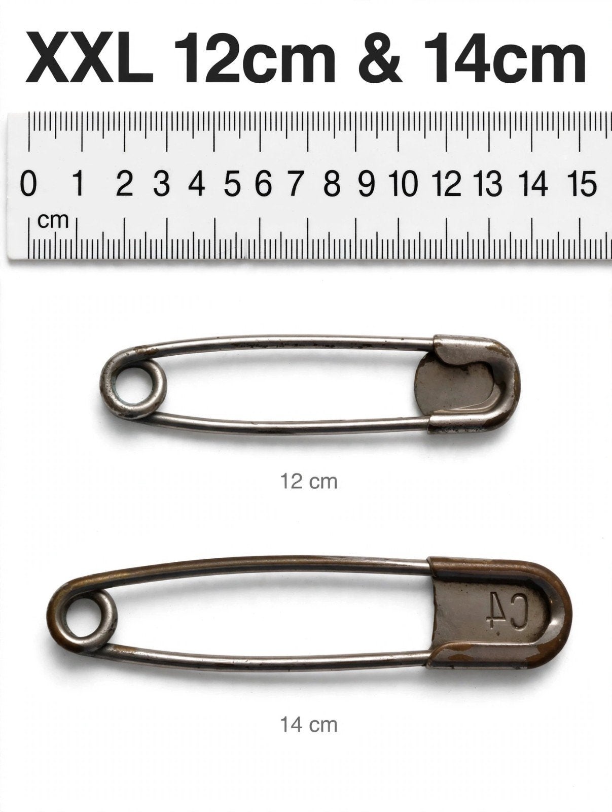 2x XXL veiligheidsspelden 12 en 14 cm voor kilt, Larp etc., Ophalen of Verzenden, Gebruikt, Overige typen