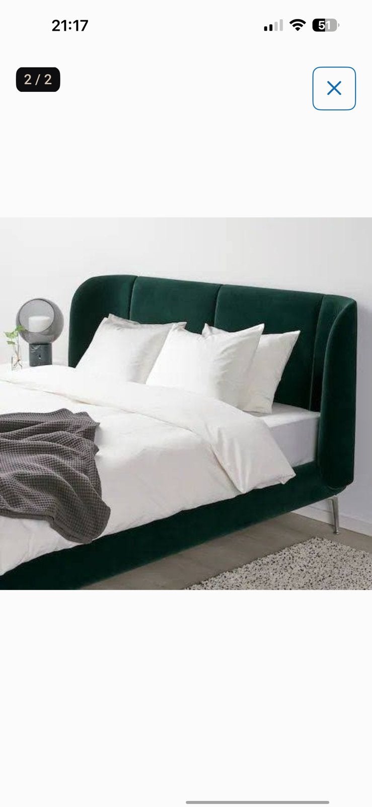 Ikea bed Tufjord 160x200. Prachtig velvet groen, Ophalen, Zo goed als nieuw, Tweepersoons, 160 cm