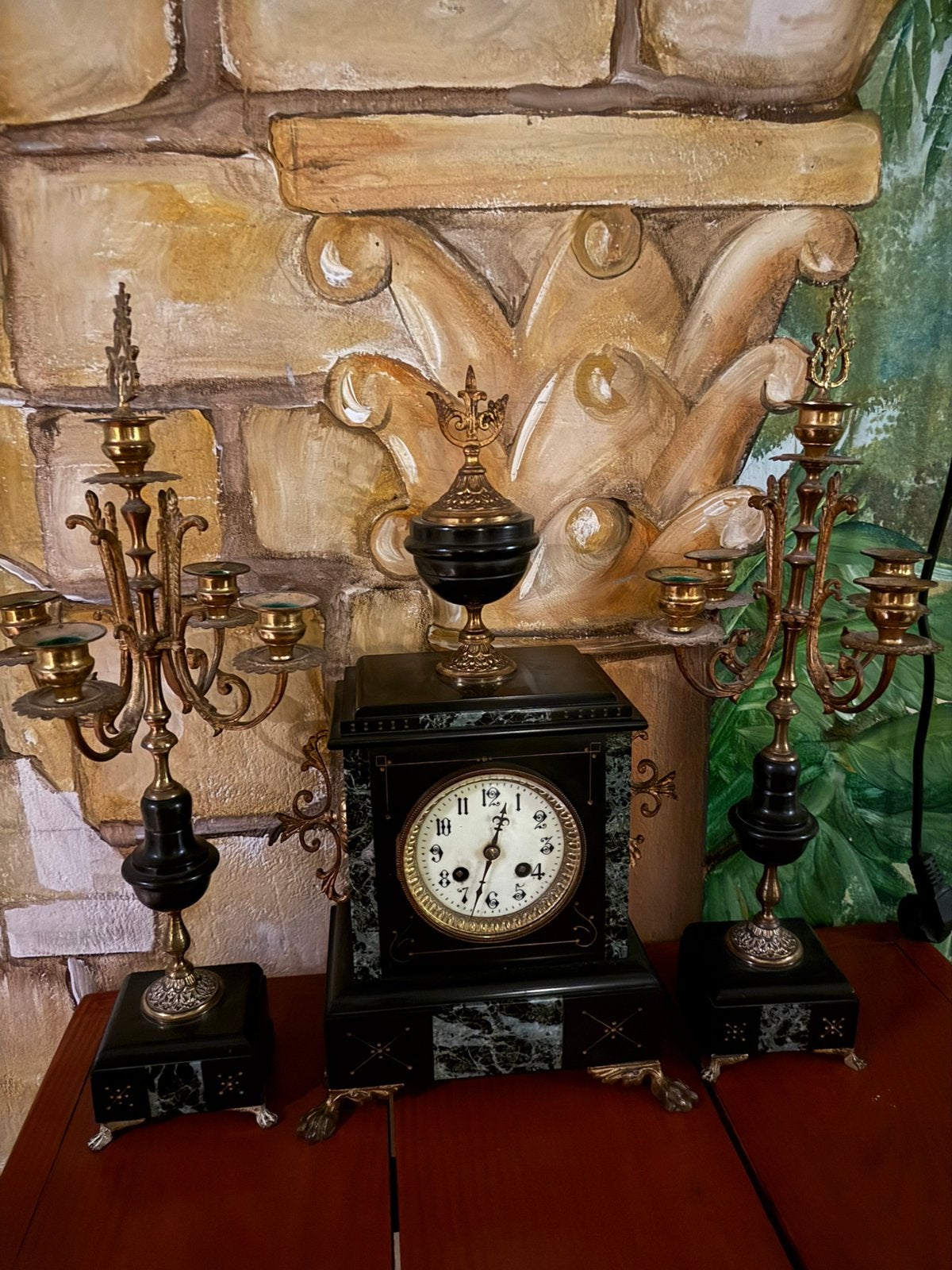 Antieke Franse pendule met twee kandelaars, Antiek en Kunst, Ophalen of Verzenden