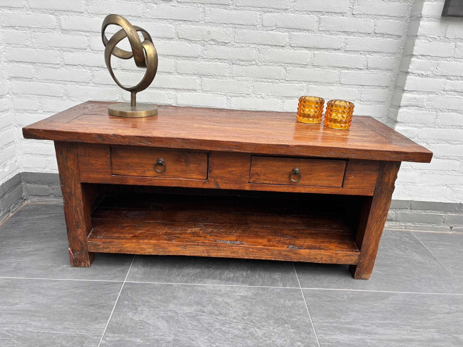 Stoere TV-kast teakhout, Huis en Inrichting, Ophalen, 100 tot 150 cm, Teakhout, Zo goed als nieuw