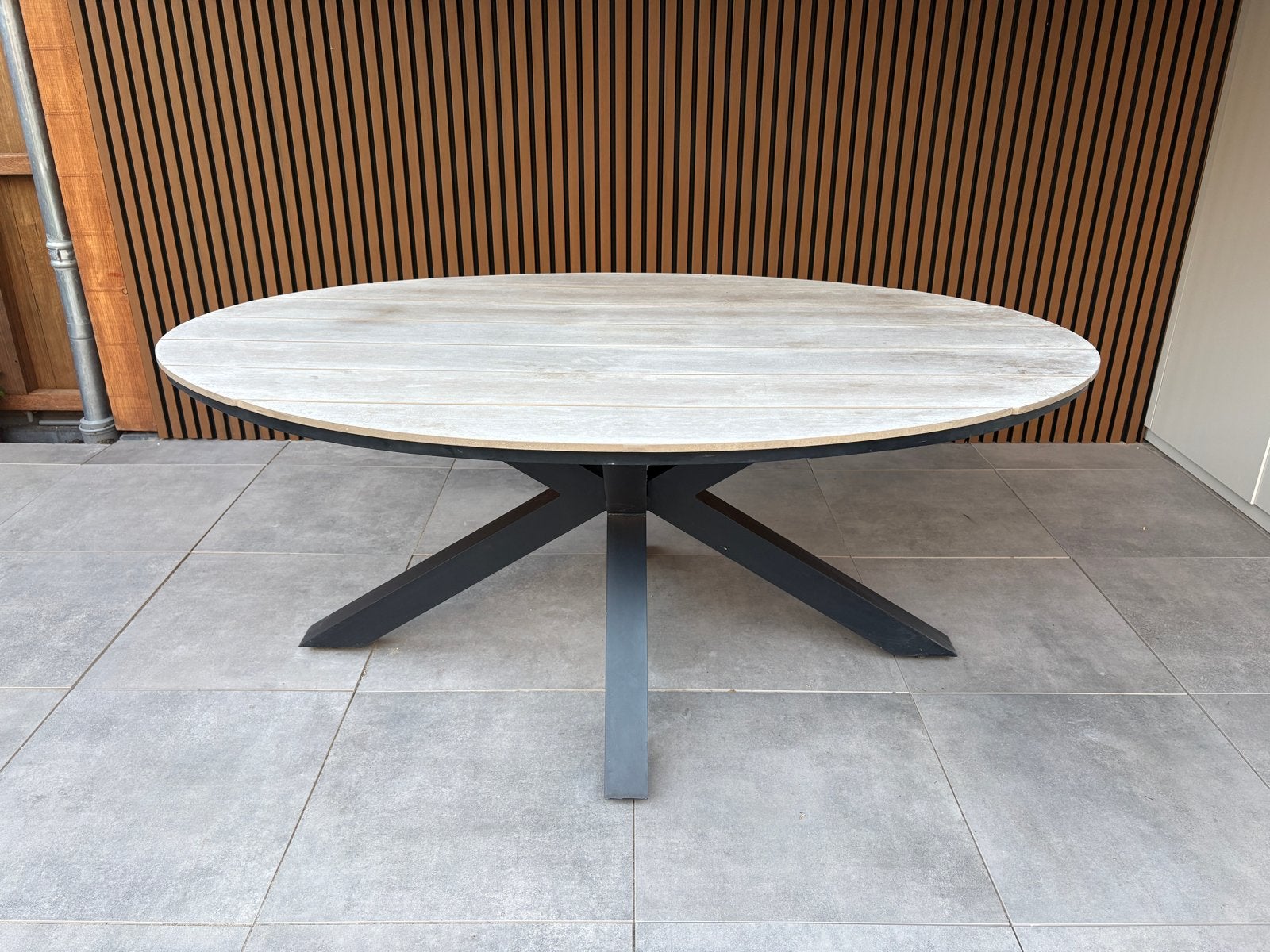 Tuintafel ovaal 180 bij 115 cm conposiet blad, Ophalen, Ovaal, Rvs