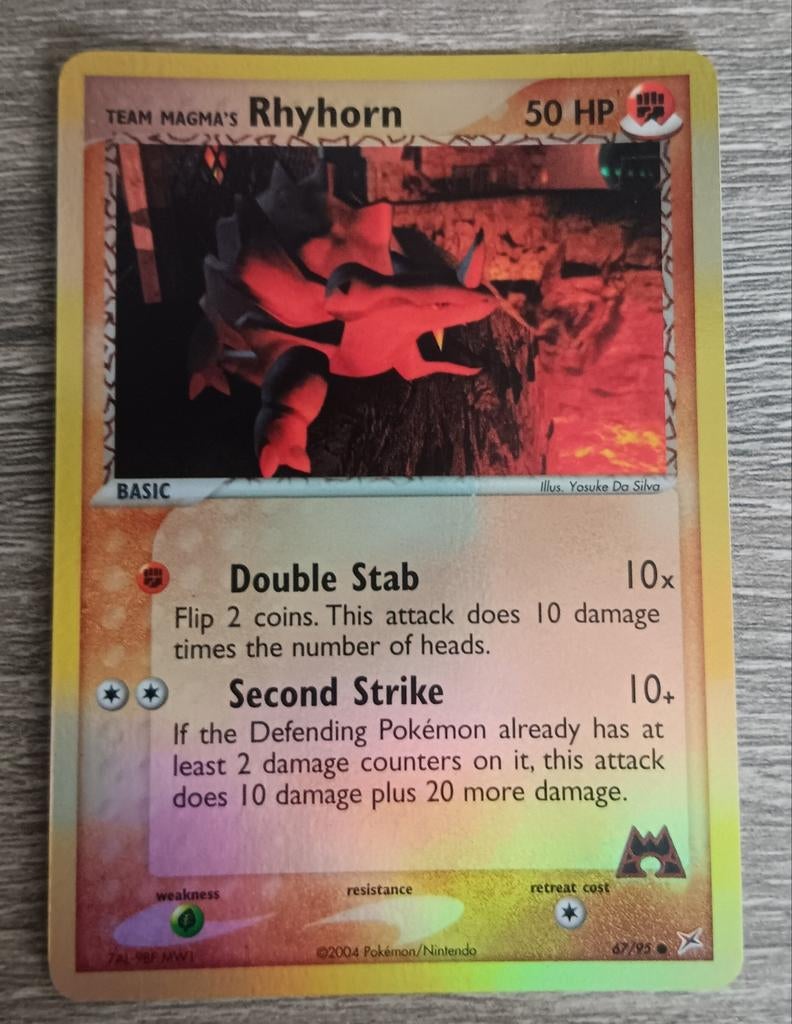 Team Magma's Rhyhorn rev. holo EX Team Magma vs Team Aqua, Ophalen of Verzenden, Zo goed als nieuw