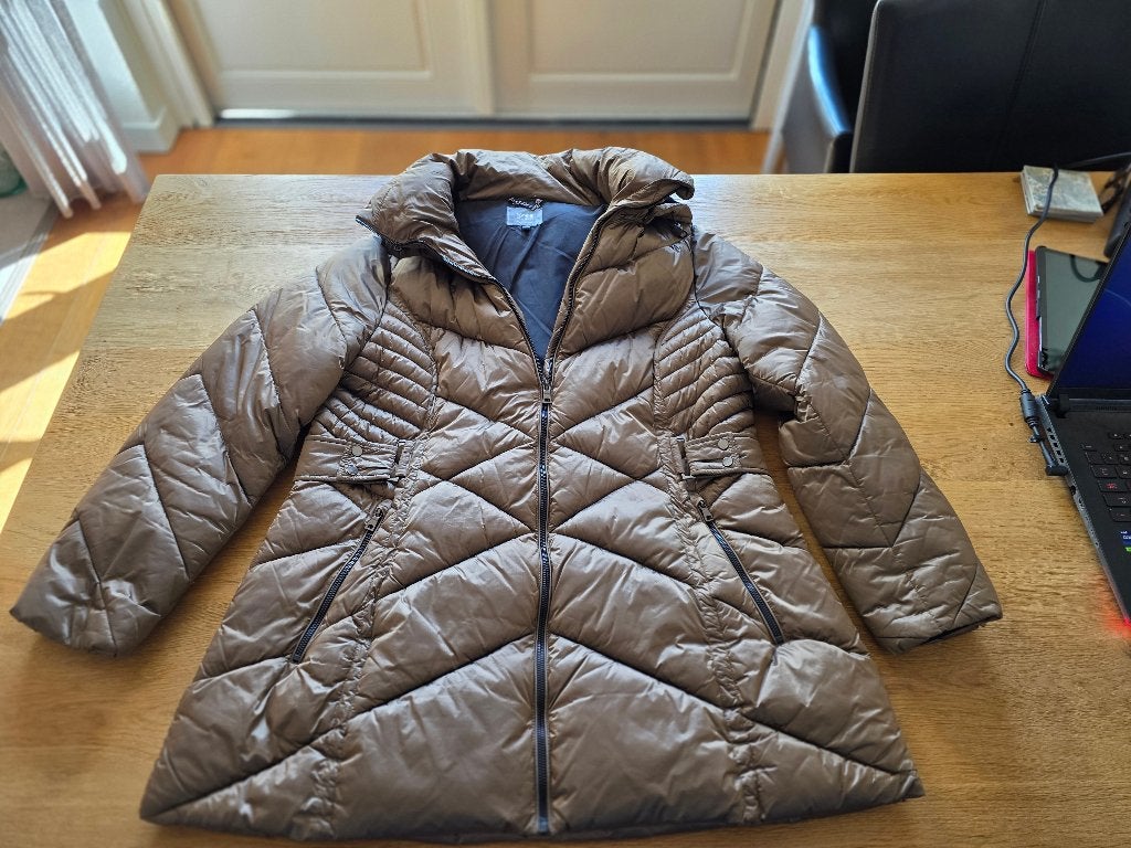 Sanne Amsterdam winterjas brons maat 48., Kleding | Dames, Ophalen, Zo goed als nieuw, Maat 46/48 (XL) of groter, Overige kleuren