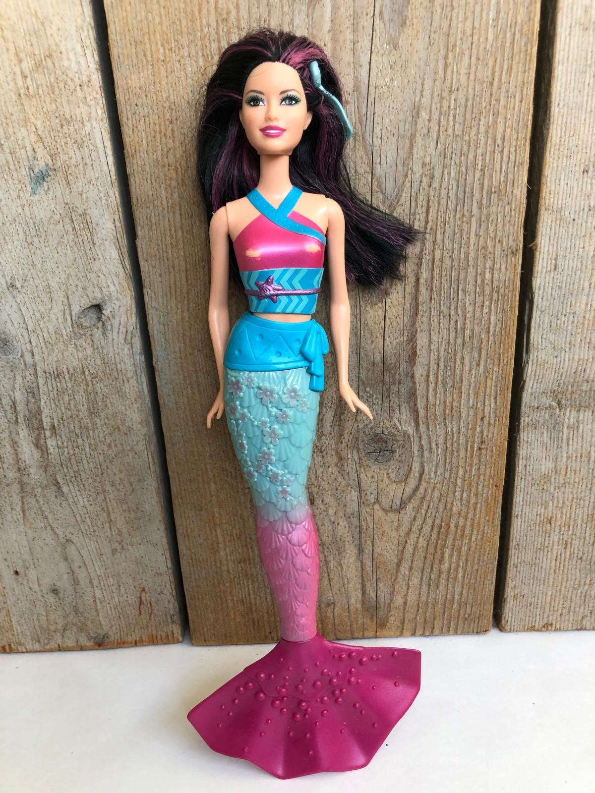 Roze blauw zeemeermin net donker haar, Ophalen of Verzenden, Zo goed als nieuw, Barbie