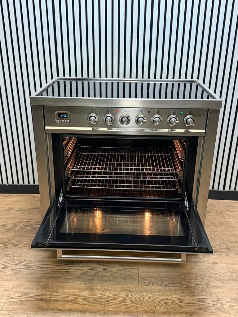Luxe RVS Boretti Inductie Fornuis met 5 zones 90 cm, Witgoed en Apparatuur, Hete lucht, Fornello Esperta, Ophalen of Verzenden