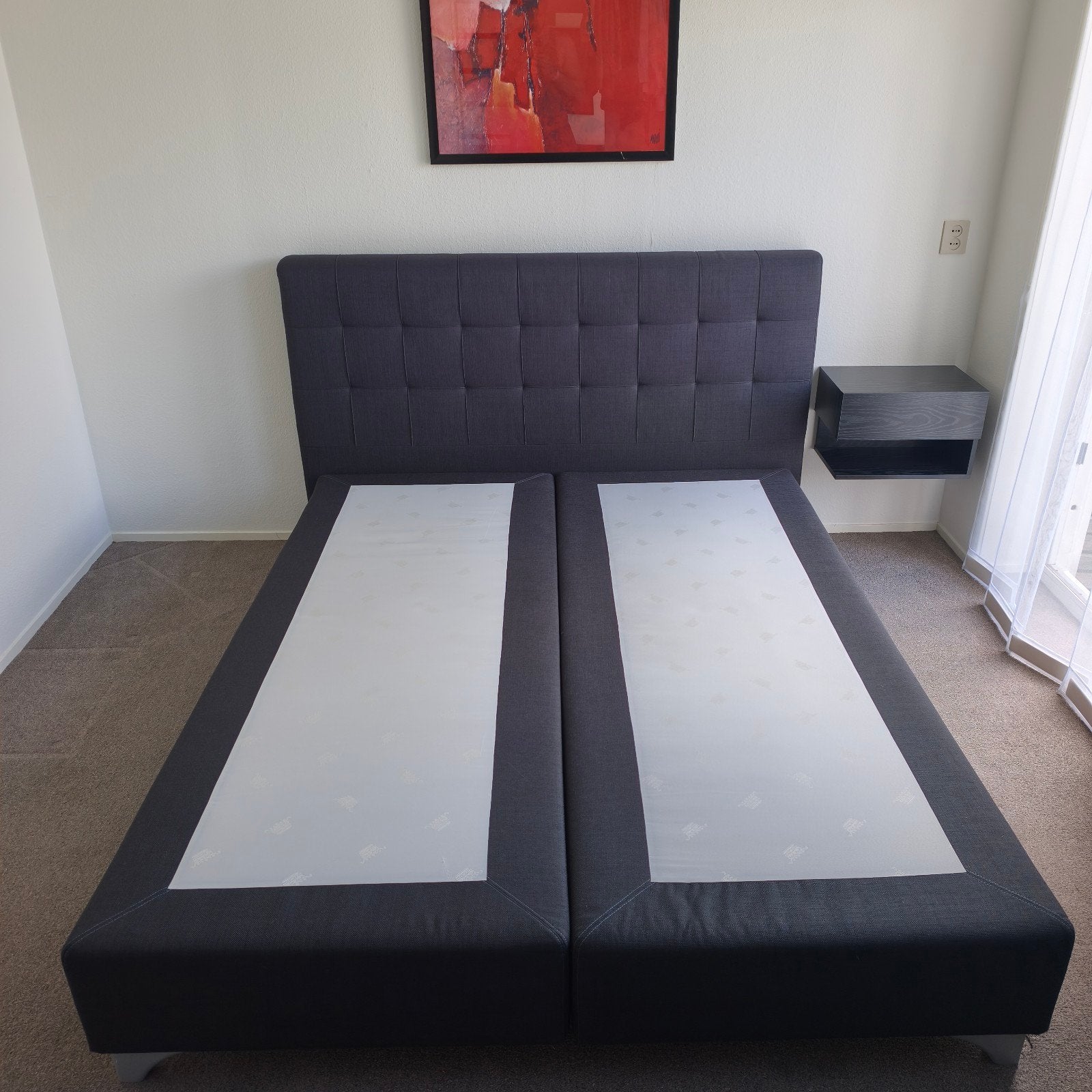 Boxspring 160x200 Luxe Hoofdbord 27 Vakken, Ophalen, Tweepersoons, Zo goed als nieuw, 200 cm