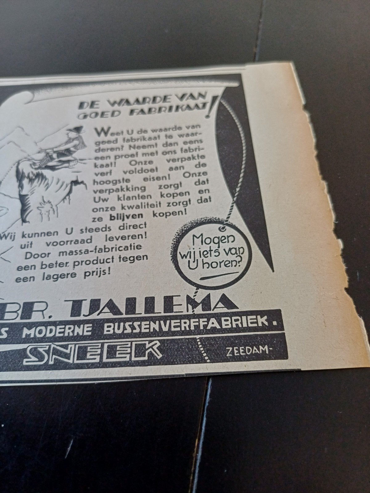 advertentie Tjallema Sneek bussenverf fabriek 3 1939, Ophalen of Verzenden, Zo goed als nieuw, Overige typen