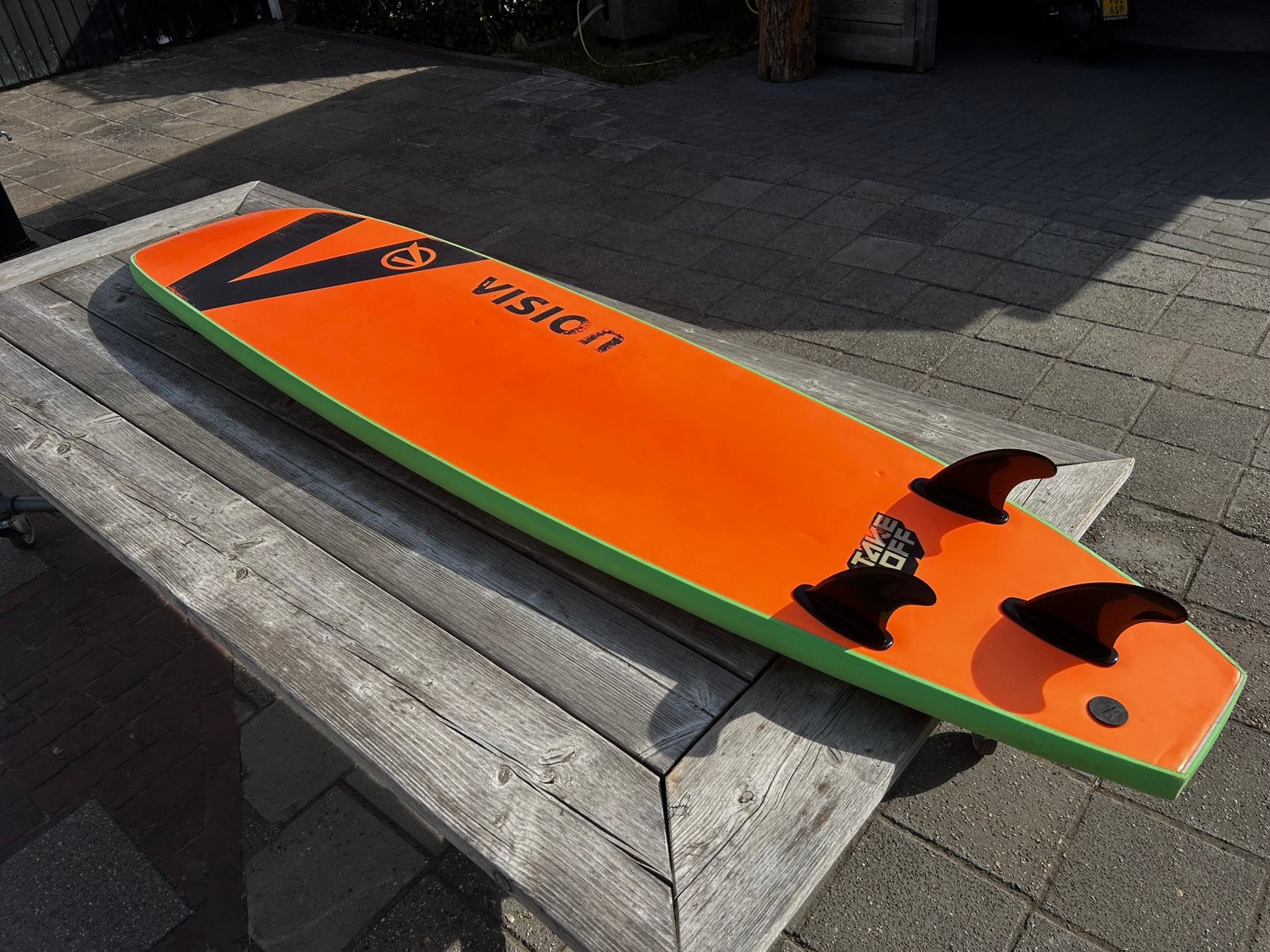 Vision take- off 8’0” softtop surfboard inclusief boardbag, Ophalen, Gebruikt, Longboard, Met koord