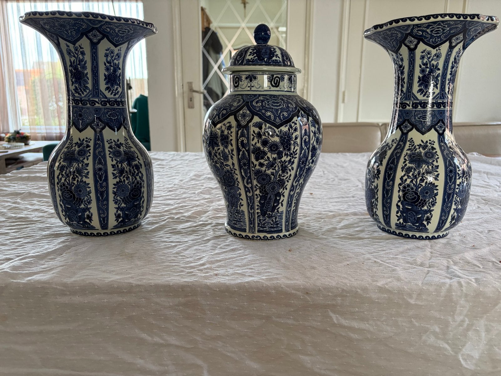 Set van 3 Delfts Blauw Vazen en Pot, Ophalen of Verzenden