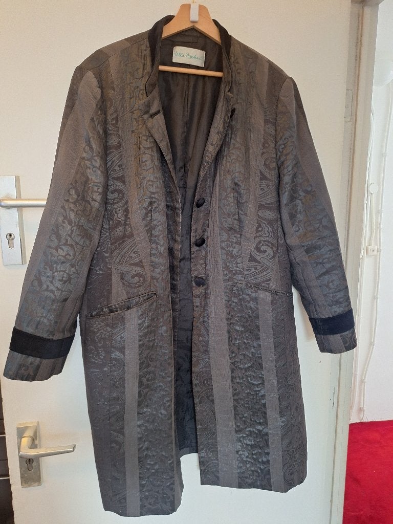 Elegante grijze lange design damesjas, Ulla Popken, maat XL, Ophalen of Verzenden, Zo goed als nieuw, Maat 46/48 (XL) of groter