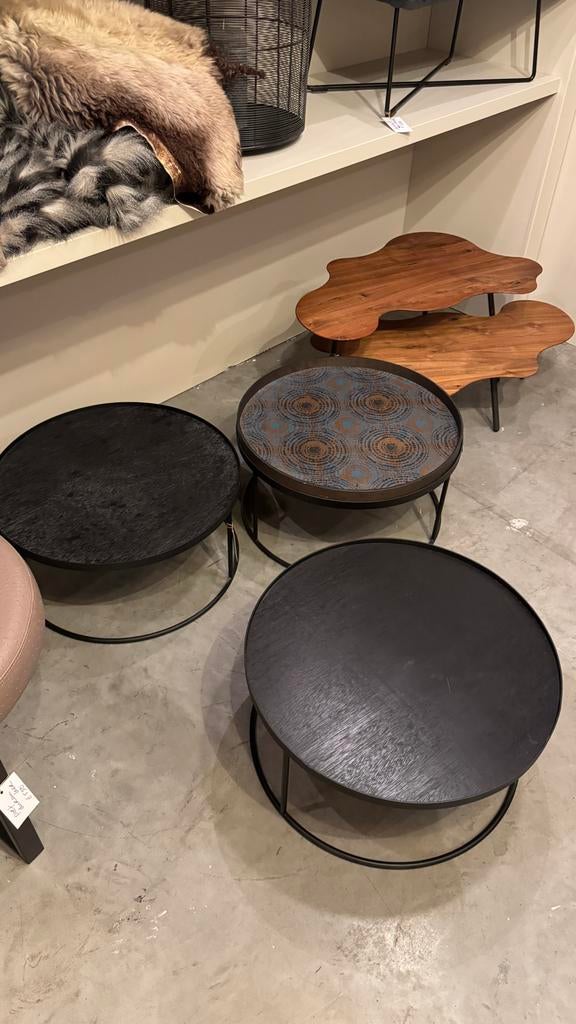 Ethnicraft salontafels met verwisselbare bladen, Gebruikt, Minder dan 50 cm, Eikenhout, Rond