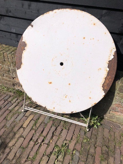 Metalen witte ronde tuintafel, Ophalen, Gebruikt, Rond, Metaal
