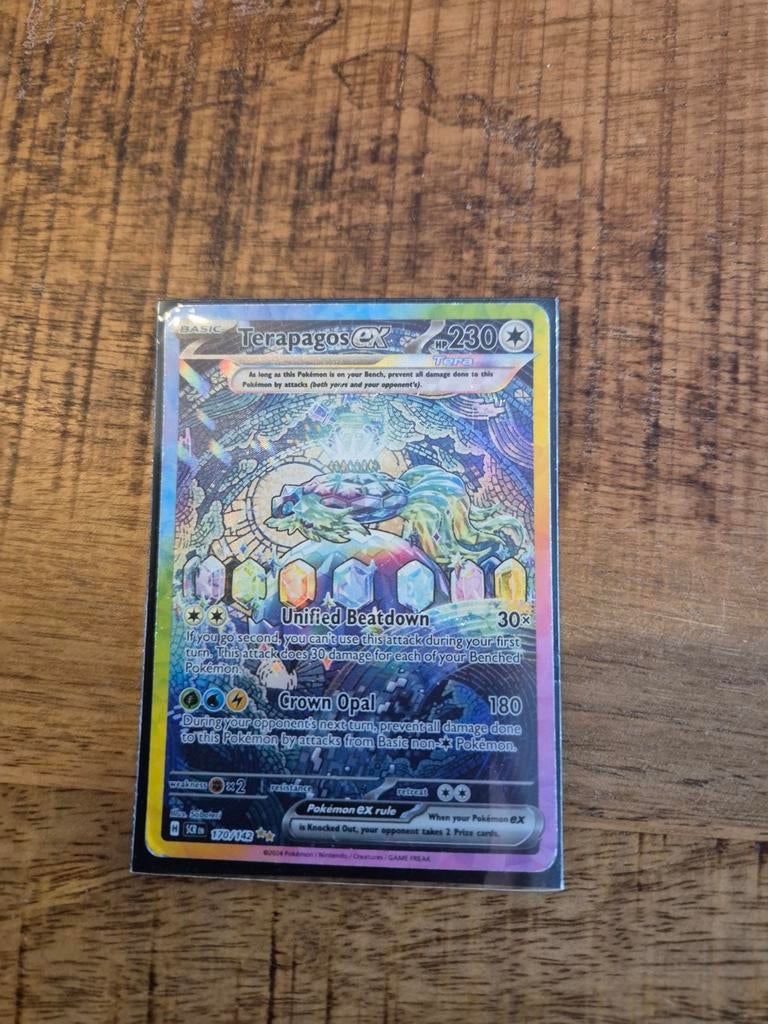 Zeldzame Terapagos ex Pokémon kaart - Licht beschadigd, Ophalen of Verzenden, Gebruikt, Losse kaart