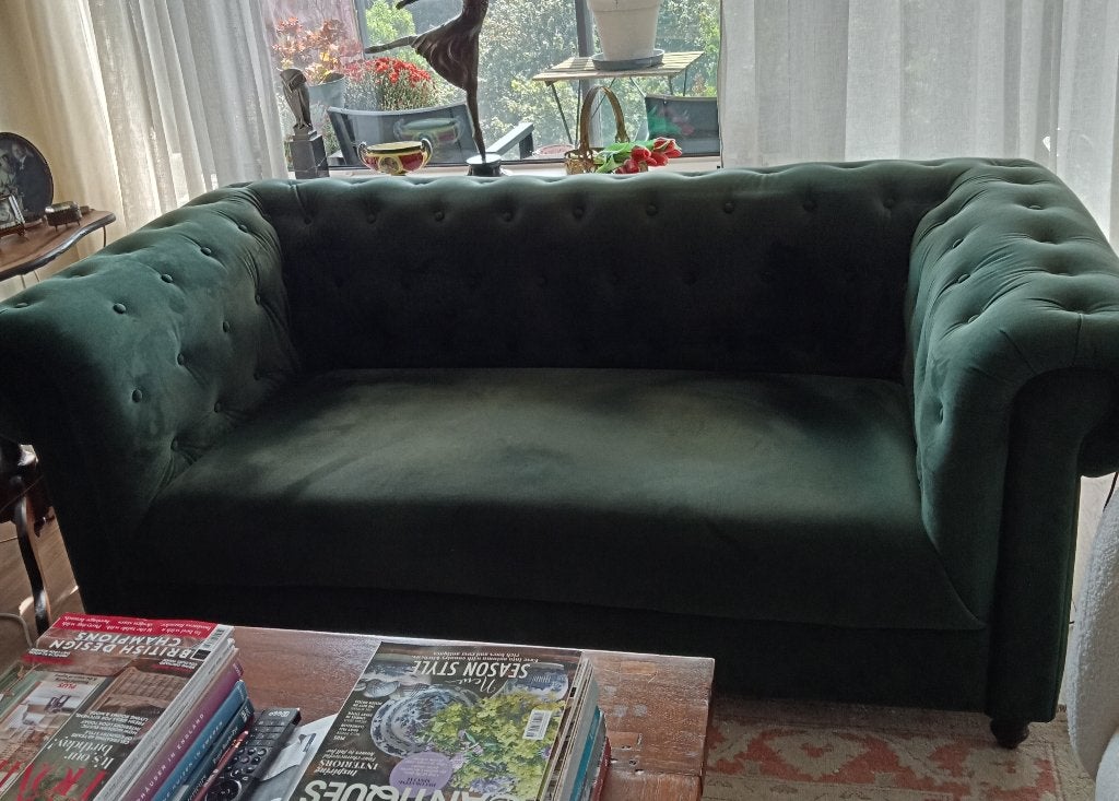 Twee zits Chesterfield  Dutchbone en driezits bank roomwit, Ophalen, Gebruikt, 150 tot 200 cm, Tweepersoons