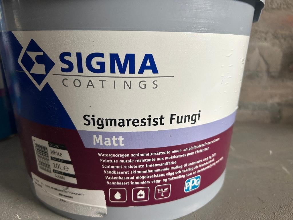 Sigma Sigmaresist Fungi Matt 10L RAL9010 (Nieuw & Ongeopend), Wit, Nieuw, Ophalen of Verzenden, Verf