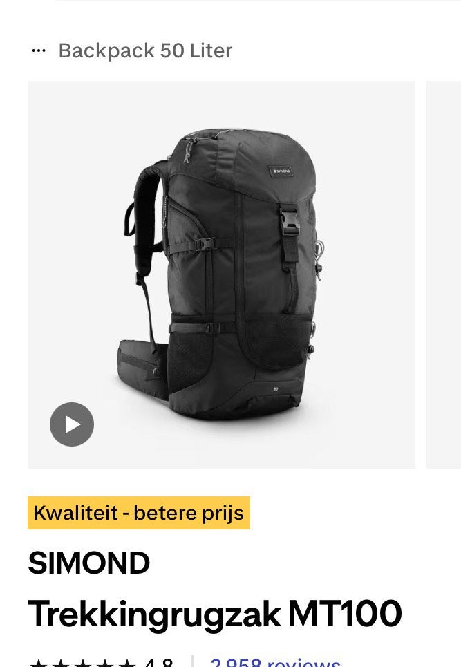 Rugtas 50 liter nieuw, Ophalen, Nieuw, Overige merken, Trekking