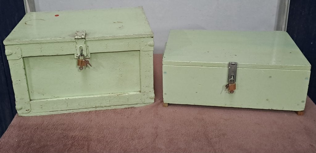 2 houten kisten mintgroen met koperen hangslot (NIEUW), Minder dan 50 cm, Nieuw, Minder dan 50 cm, Ophalen of Verzenden