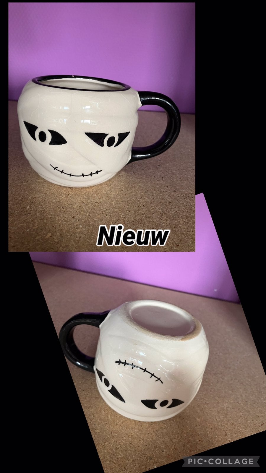 Nieuw=Halloween mok=wit/zwart/mummie, Huis en Inrichting, Keuken | Servies, Nieuw, Overige stijlen, Porselein, Mok