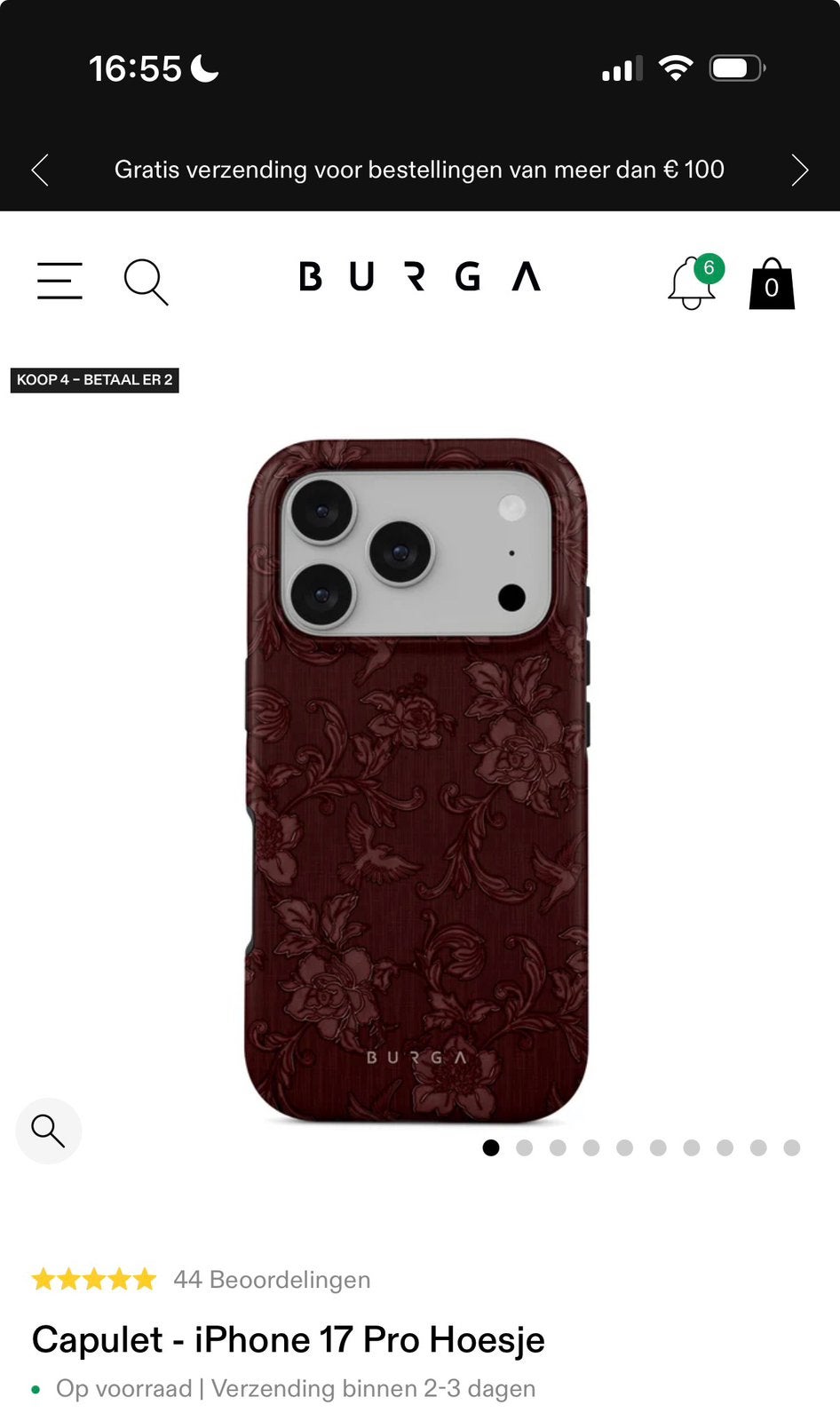 Telefoonhoesje Burga iPhone 17 pro in rood met bloemen, Ophalen of Verzenden, Zo goed als nieuw, Burga, Rood