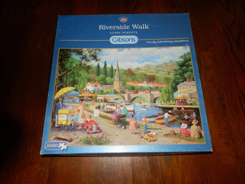 Gibsons legpuzzel 1000 Pieces Riverside Walk Jigsaw Puzzle, Ophalen of Verzenden, 500 t/m 1500 stukjes, Zo goed als nieuw, Legpuzzel
