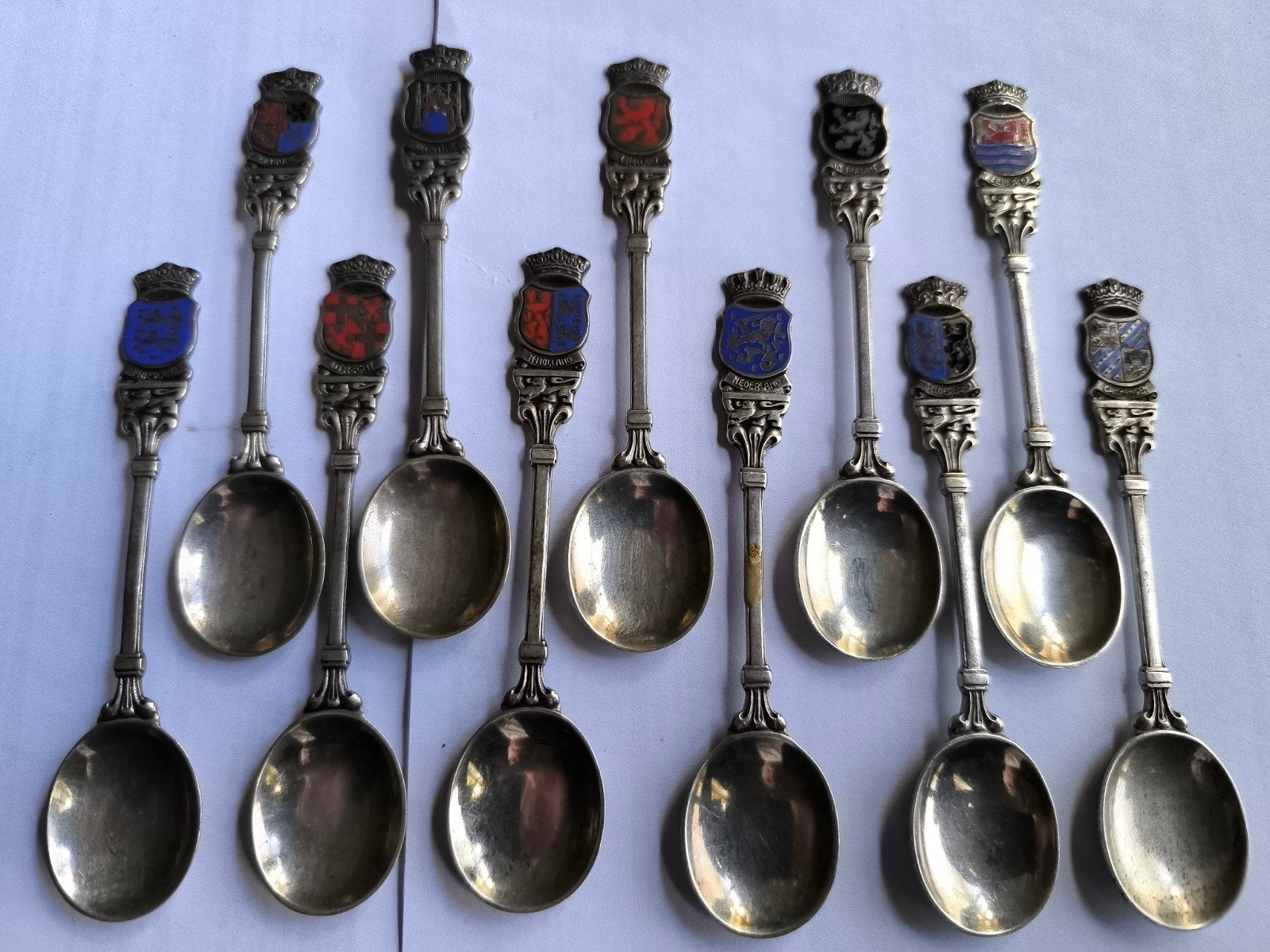 11x zilver lepel met emaille provincie en Nederland, Ophalen of Verzenden