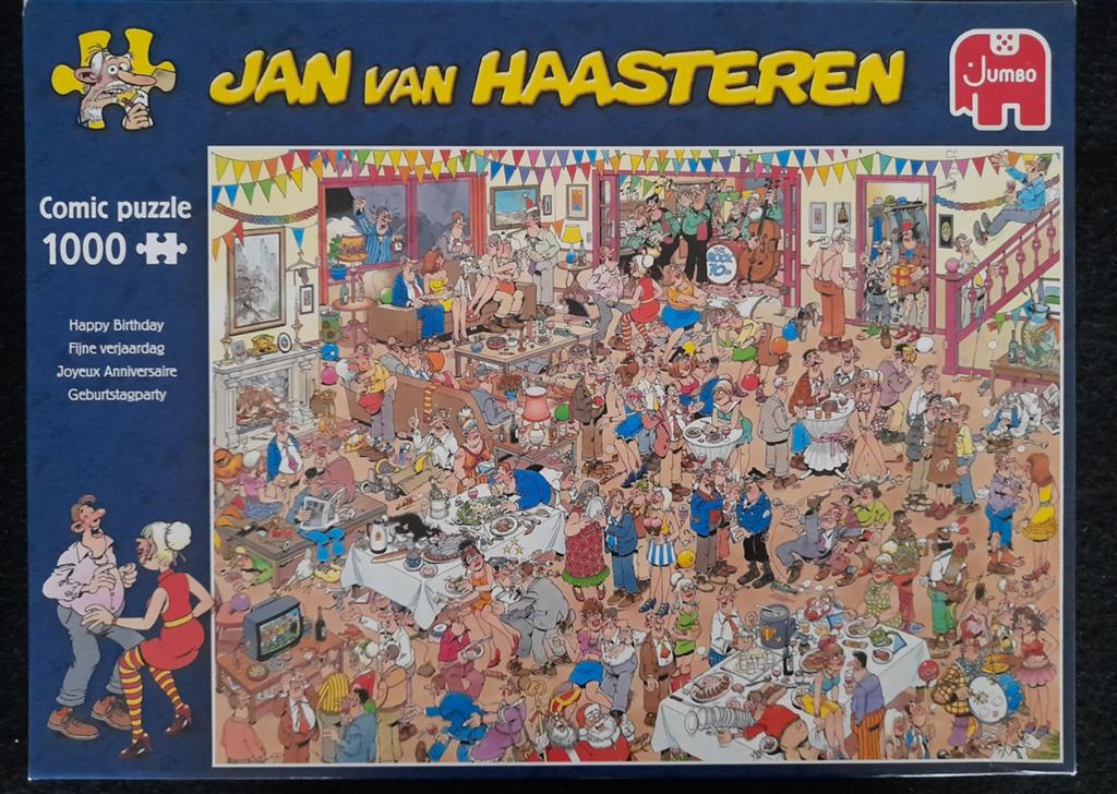 Puzzel Jan van Haasteren Fijne verjaardag 1.000 stukjes, Hobby en Vrije tijd, Denksport en Puzzels, Ophalen of Verzenden, 500 t/m 1500 stukjes