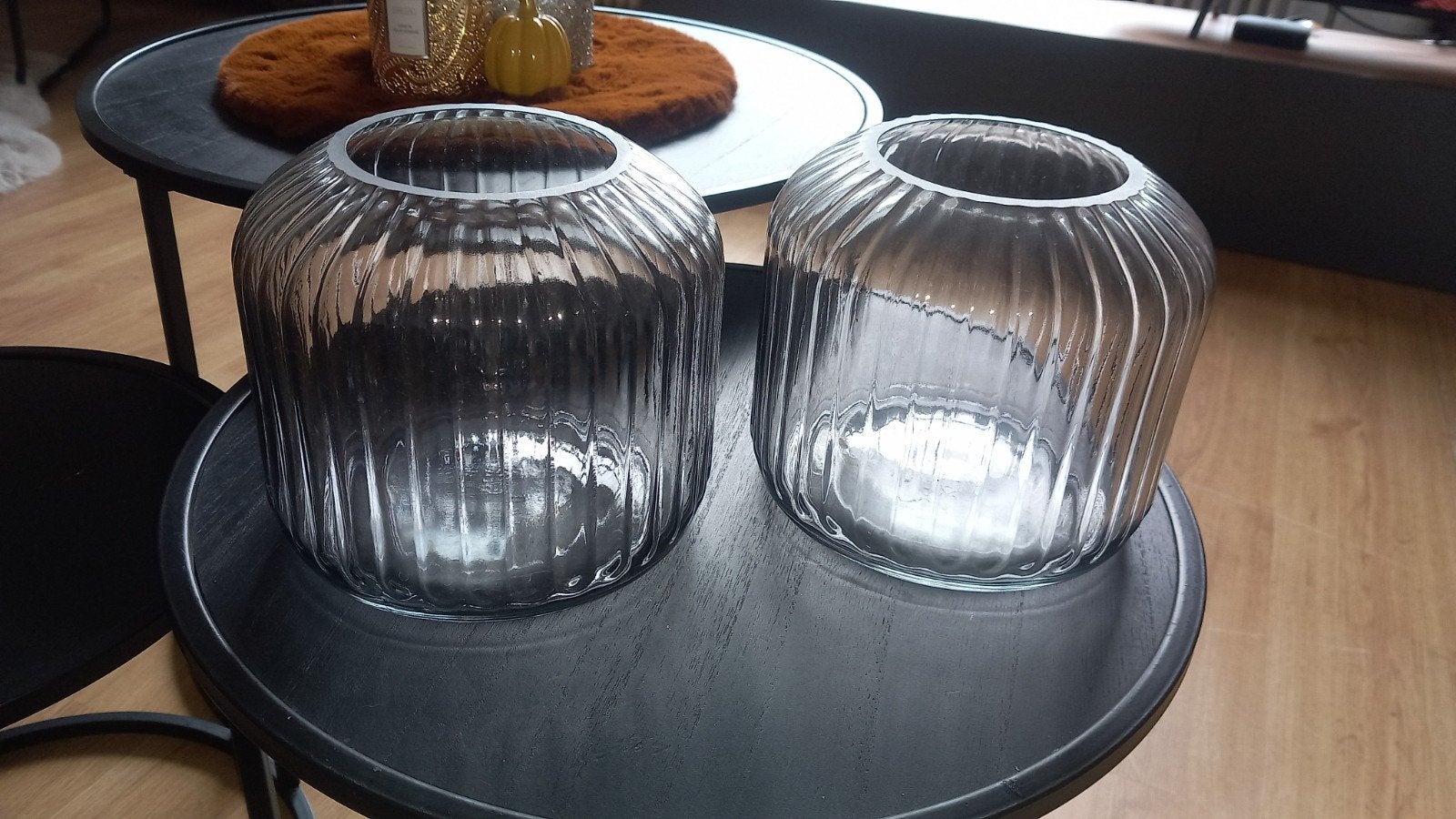Set van 2 glazen windlichten / vazen, Ophalen, Zo goed als nieuw