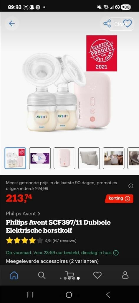 Philips Avent SCF397/11 Dubbele Elektrische Borstkolf, Ophalen of Verzenden, Zo goed als nieuw