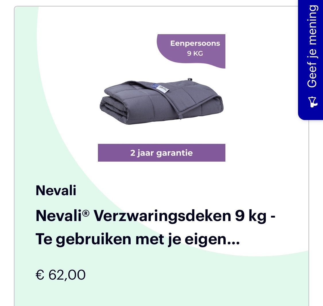 Verzwaringsdeken 9kg, Ophalen, Eenpersoons, Grijs, Deken of Dekbed