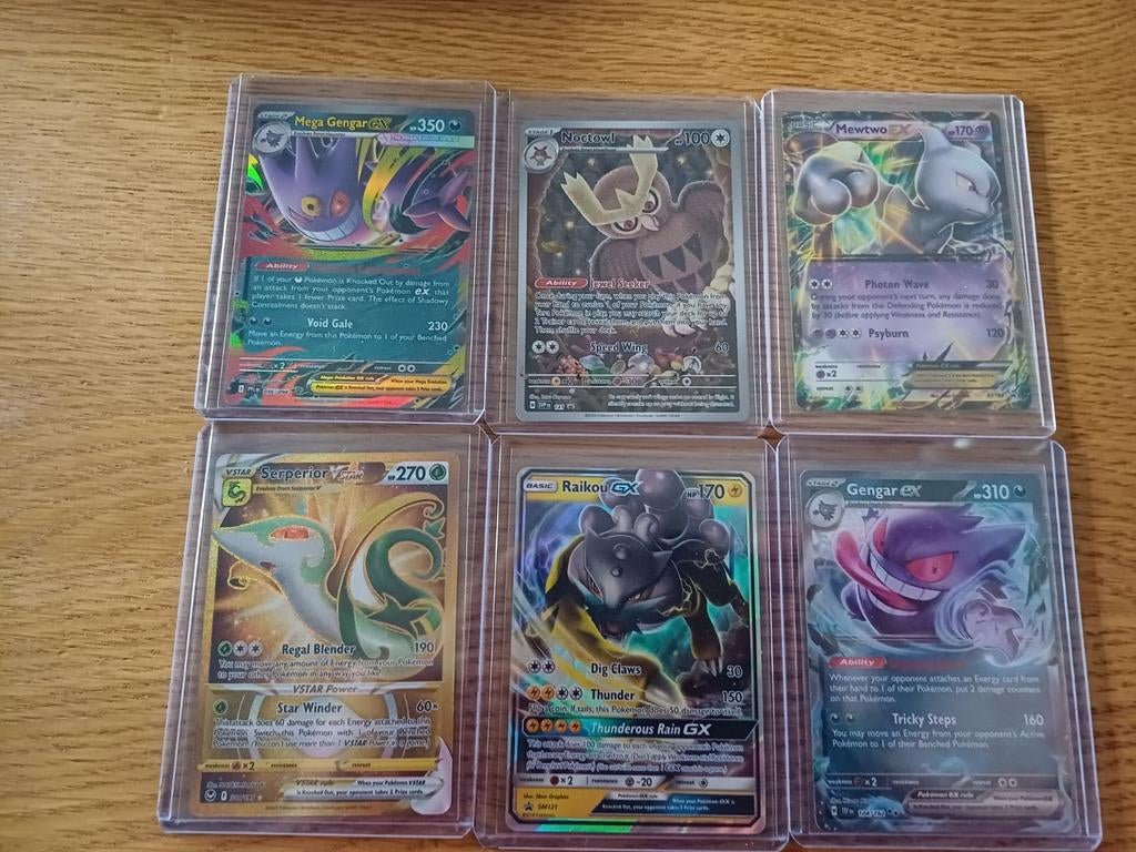 Pokémon Kaarten Collectie: Mega Gengar, Mewtwo, Raikou GX, Ophalen of Verzenden, Zo goed als nieuw, Meerdere kaarten, Foil