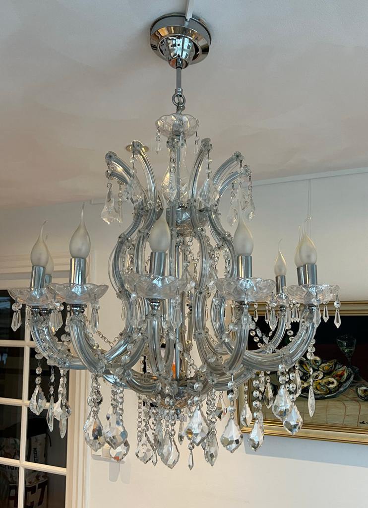 Elegante Kroonluchter met 12 Lichtpunten - 65x70 cm, Ophalen, Gebruikt, Glas