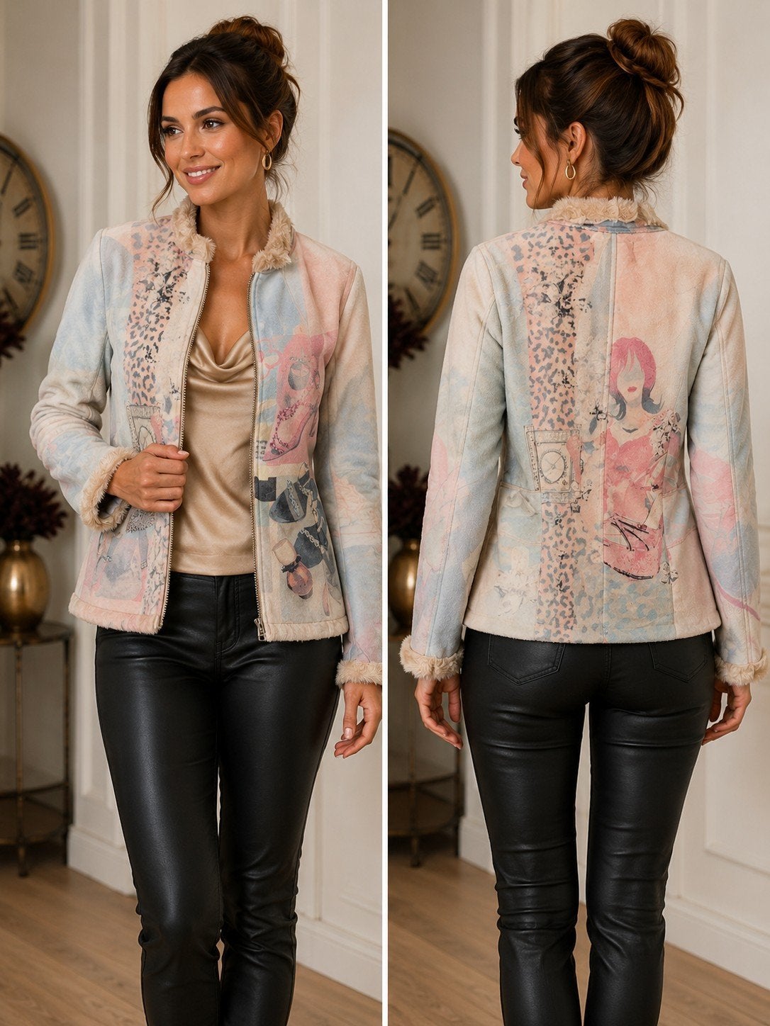 Etoile du Monde Jas met print en teddy voering, Kleding | Dames, Maat 38/40 (M), Meerkleurig, Etoile du Monde, Ophalen of Verzenden