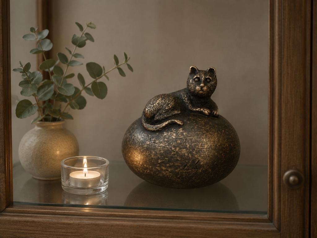 URN met POES / brons / as urn / dierenurn