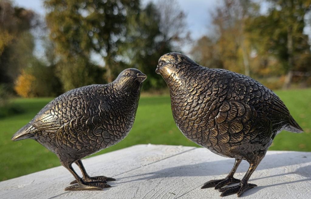 SET KWARTELS / BRONZEN TUINBEELD / VOGEL, Tuin en Terras, Tuinbeelden, Nieuw, Info@huisentuindecoratiemarie.nl, Huis en tuin decoratie marie
