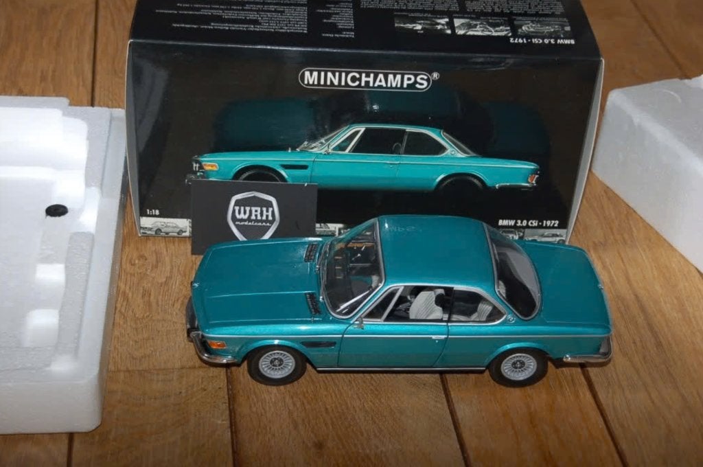1:18 BMW 3.0 CSL green.blue Minichamps diecast in box WRH, Hobby en Vrije tijd, Verzenden, Zo goed als nieuw, Auto, MiniChamps