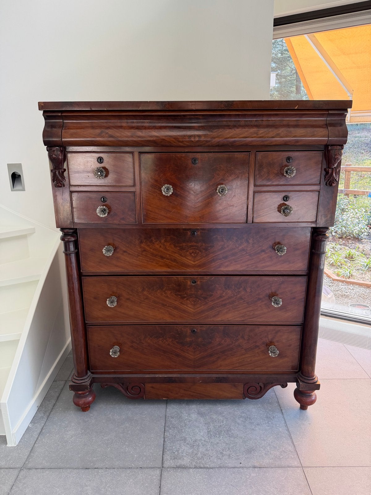 Antieke Schotse Ladenskast Mahonie met Glas Knoppen, Ophalen