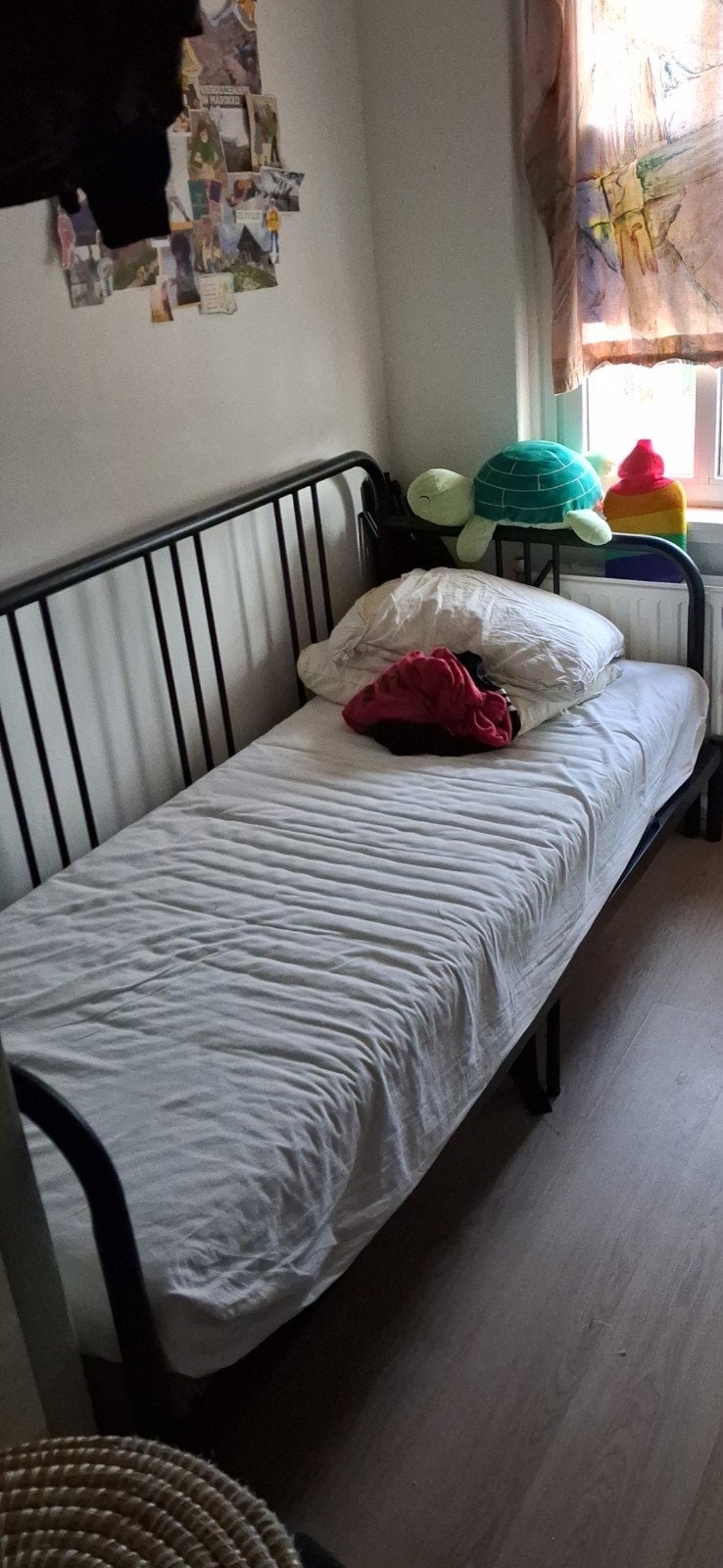 Ikea FYRESDAL bedbank met 2 matrassen, Gebruikt, Zwart, Tweepersoons, Ophalen of Verzenden