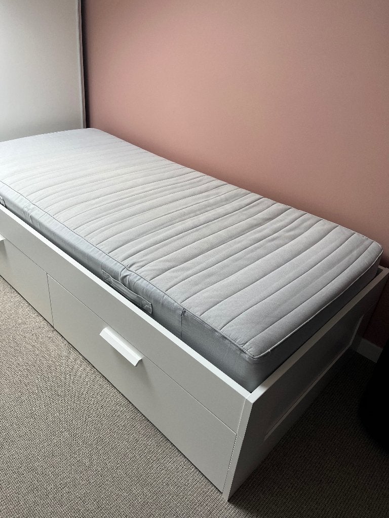 Bed eenpersoons IKEA brimnes, Ophalen, 90 cm, Eenpersoons, Wit