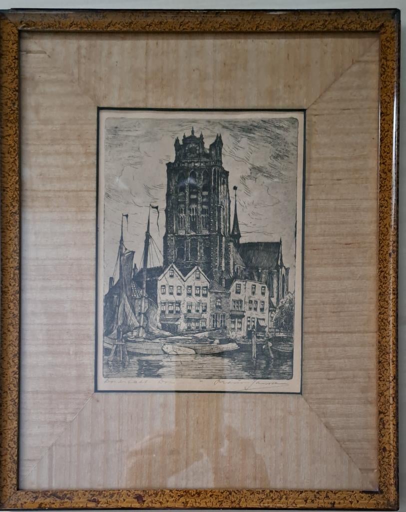 Ets van Marius Janssen Breda en Dordrecht, Antiek en Kunst, Ophalen of Verzenden, Architectuur, Ets, 1800 - 1899