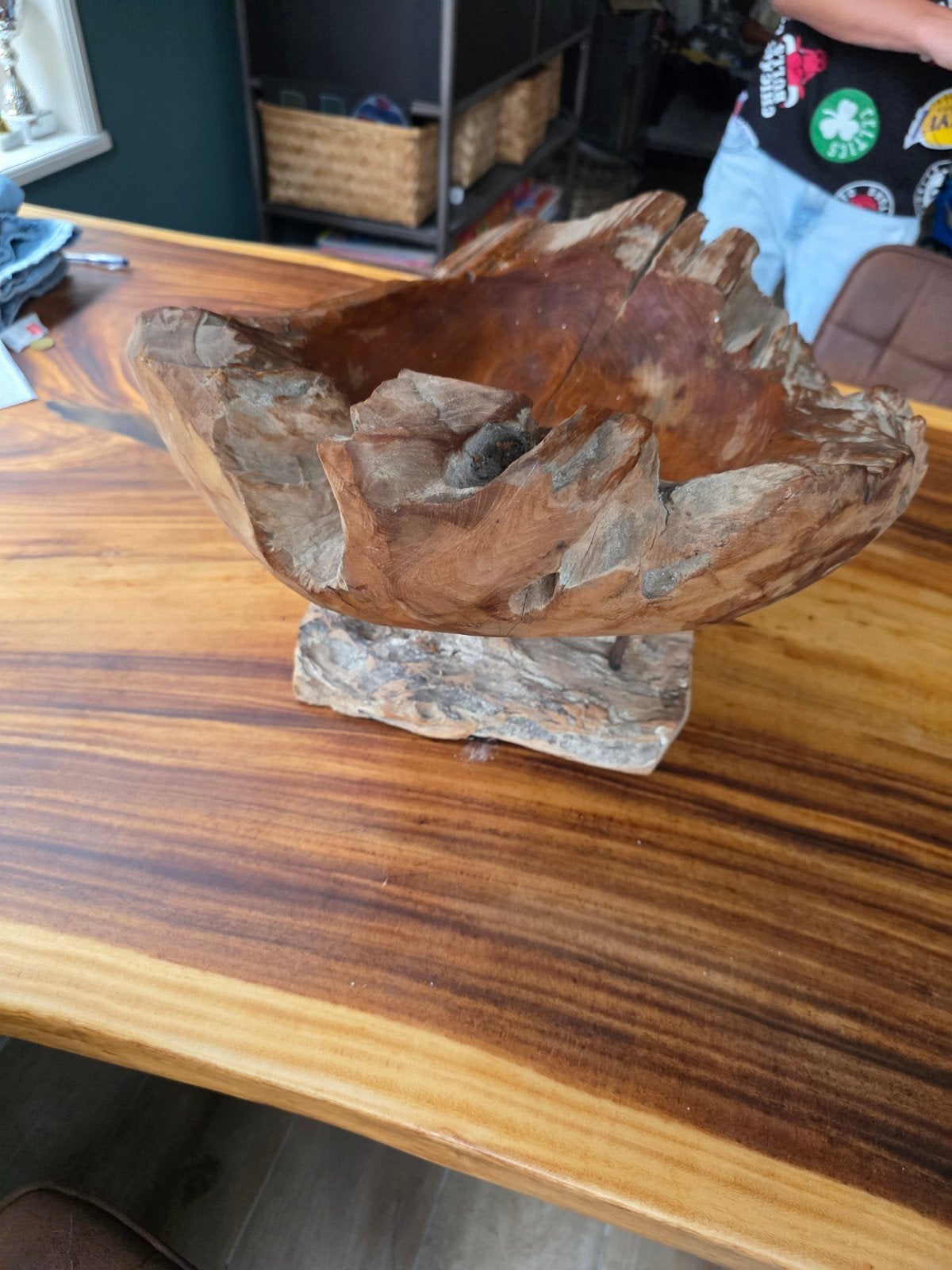 Unieke handgemaakte houten schaal op standaard, Ophalen of Verzenden