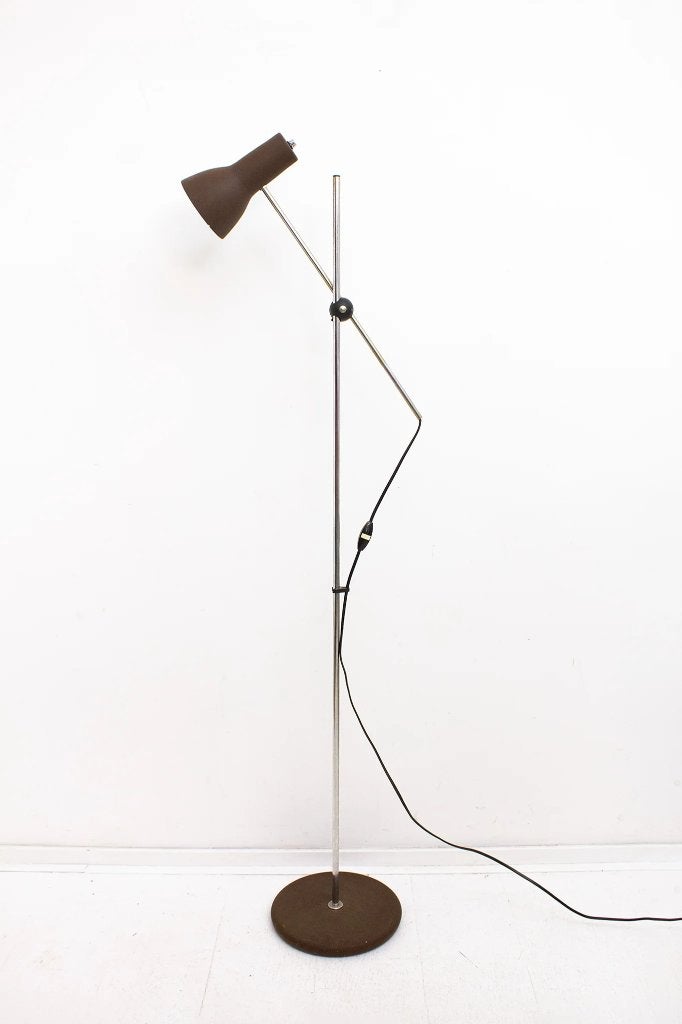 SALE: Metalen jaren 70 vloerlamp met bruine spot, Ophalen, Gebruikt, 100 tot 150 cm, Overige fittingen