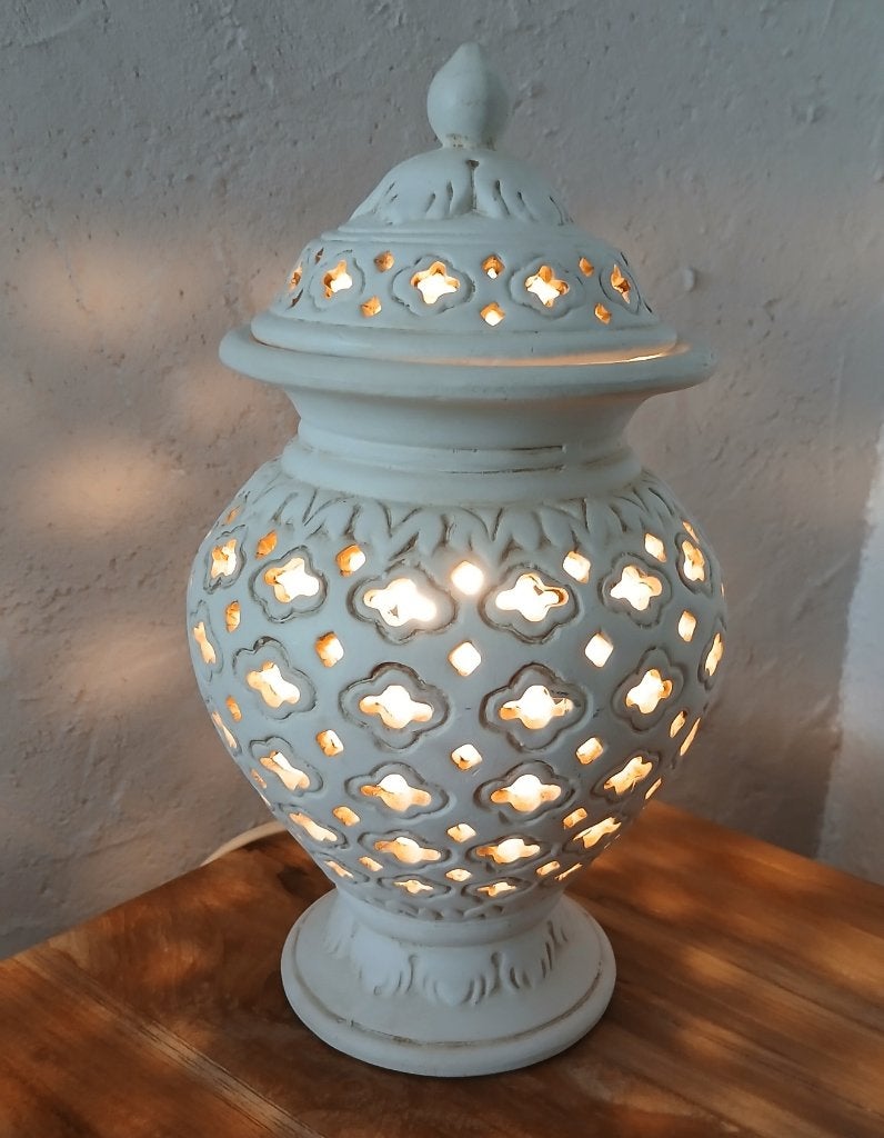Lamp Vintage Witte Aardewerk Lamp Aziatische Stijl, Ophalen of Verzenden, Zo goed als nieuw, Overige materialen, Minder dan 50 cm