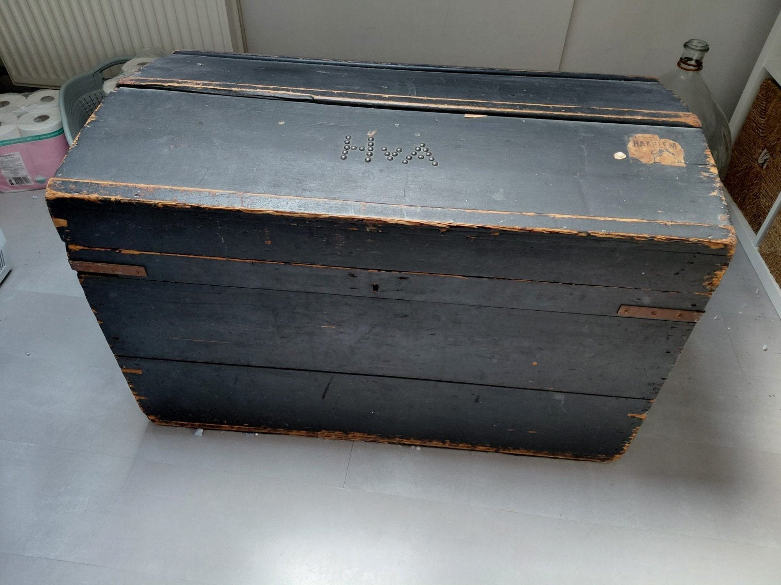 Grote oude kist, brocante, antiek,dekenkist speelgoedkist, Ophalen, Gebruikt
