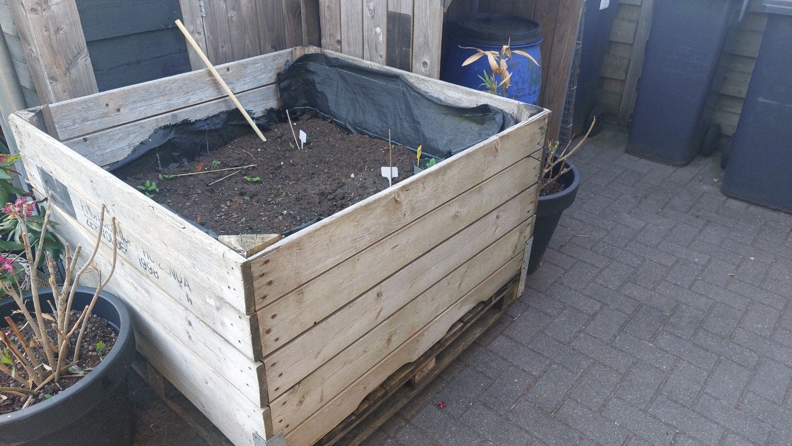 Moestuinbak/aardappelkist op wielen, Ophalen, Vierkant, Hout, Tuin