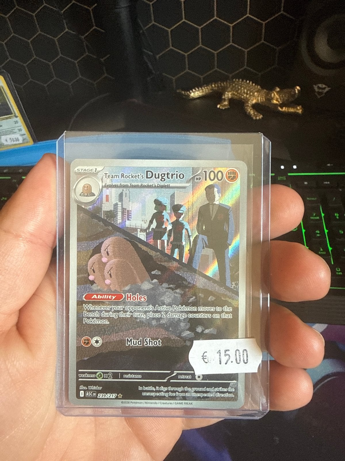 Pokémon Kaart: Team Rocket's Dugtrio Holo 239/217, Ophalen of Verzenden, Zo goed als nieuw, Losse kaart, Foil