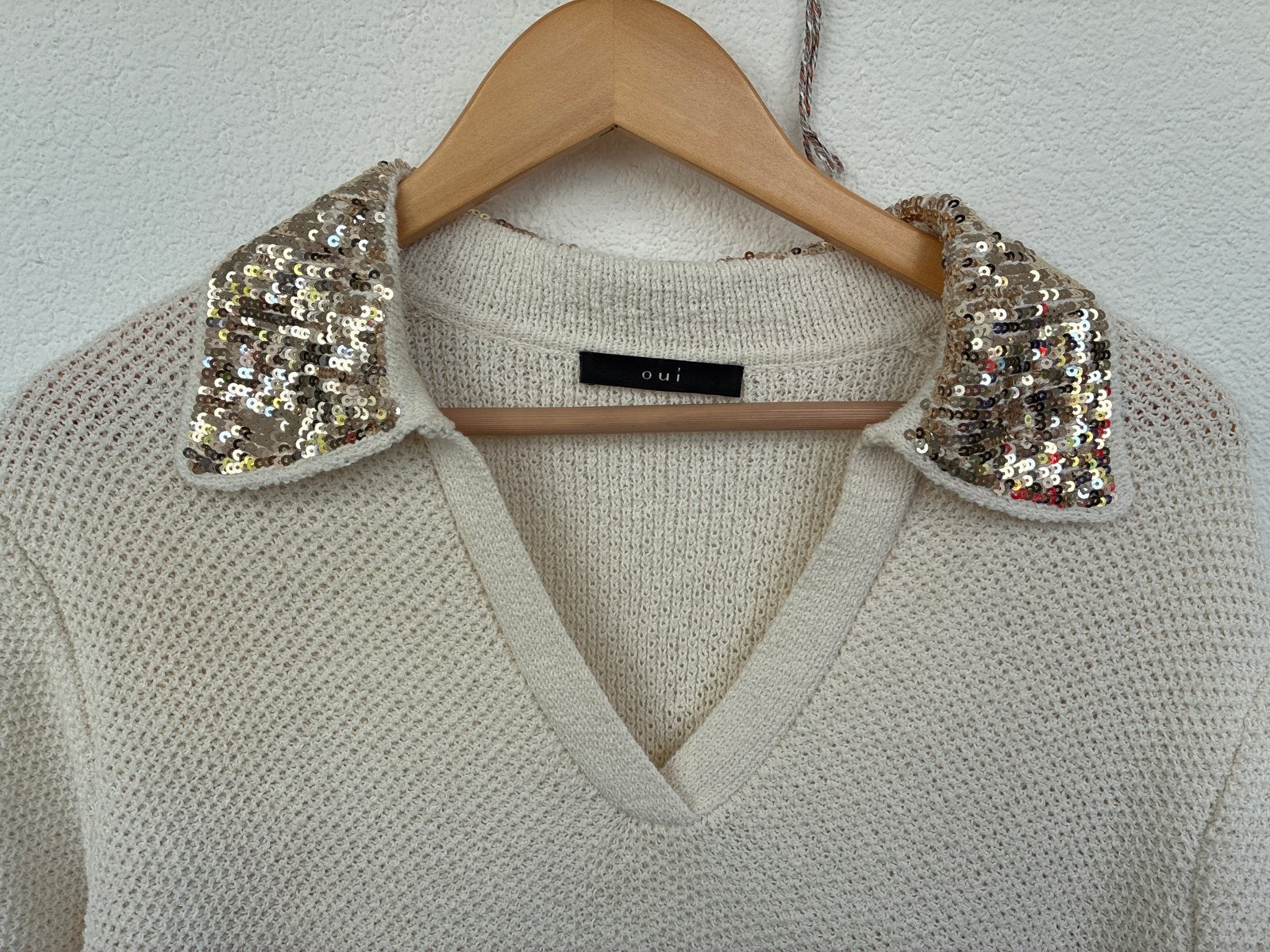 OUI trui maat 44 met pailletten kraagje, Ophalen of Verzenden, Zo goed als nieuw, Maat 42/44 (L), Beige