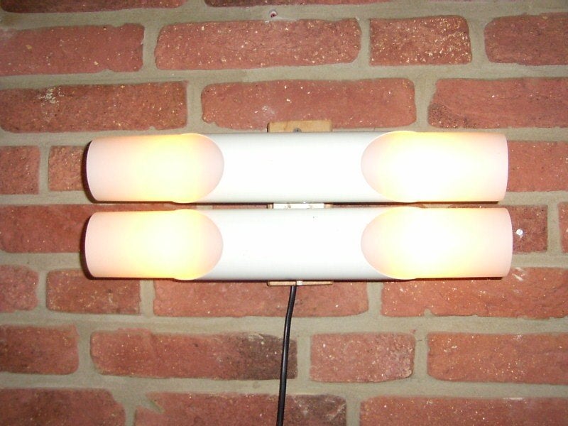 Vintage jaren '70 FUGA wandlamp met 4 pijpen., Gebruikt, E14 (klein), Ophalen of Verzenden, Wit