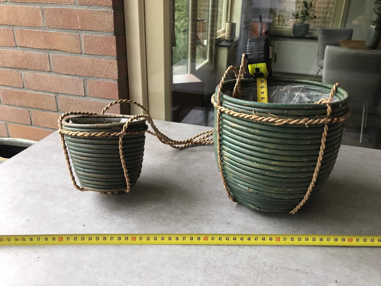 Leuke groene hangpotten van bamboe, Overige materialen, Gebruikt, Rond, Binnen