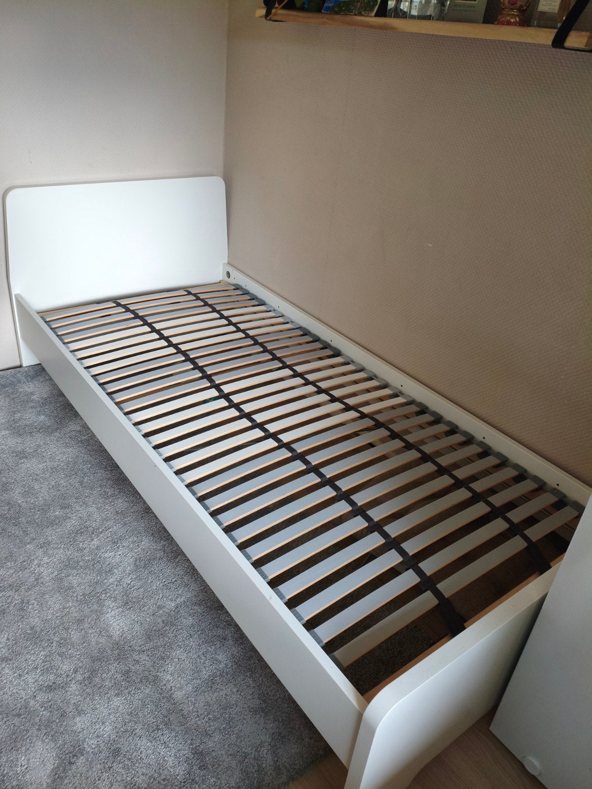 eenpersoons bed met lattenbodem, Ophalen, 90 cm, Eenpersoons, Wit